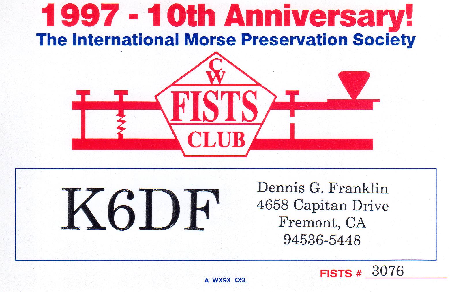 K6DF QSL Card