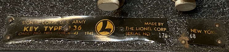 Lionel J-36 Data Plate